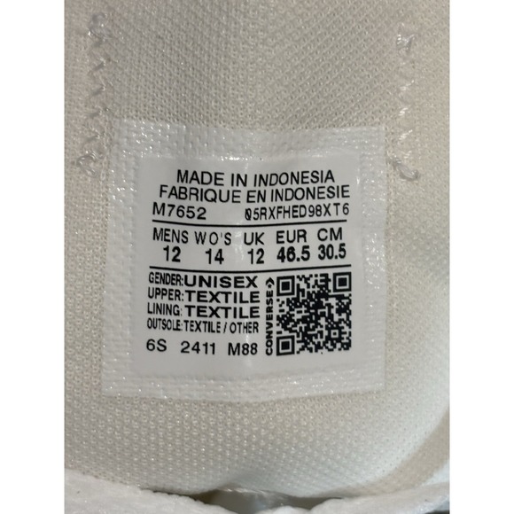 Converse All Star Ox White M7652 Shoes Sneakers Size M/12 W/14, Brand New w/ Box - Picture 6 of 10